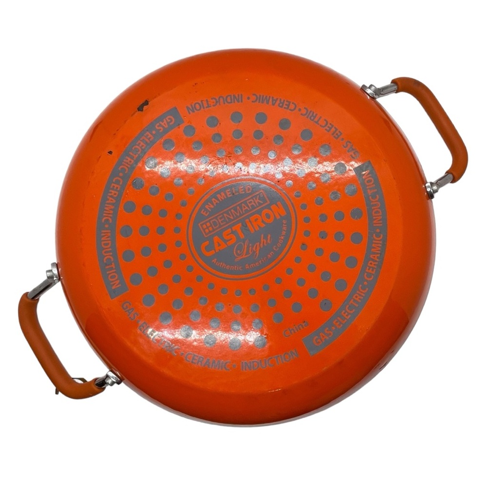 Vintage Orange Cast Iron Light Paella Pan ~12"